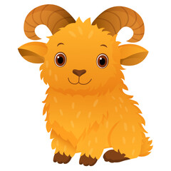 Vector cartoon image of urial. Animal concept for children's illustrations, articles, books. Zoo, circus. Element for your design.