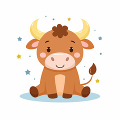 Cute Calf Simple Vector – Minimal Flat Style Baby Cow Illustration Cartoon Art