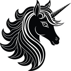 Majestic Black Unicorn Head Illustration Elegant Design for Fantasy Art