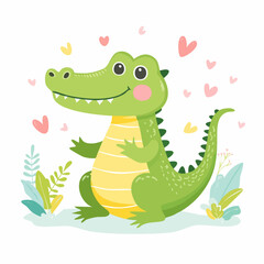 Cute Crocodile Simple Vector Illustration – Minimal Cartoon Reptile for Kids and Graphic Design

