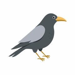 Obraz premium Cute Crow Simple Vector – Minimal Black Bird Cartoon Illustration in Flat Style