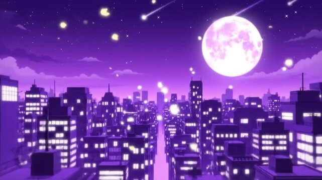 Best beautiful city night landscape illuminated with glowing lights, surrounded by gently flying fireflies