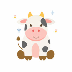 Cute Cow Simple Vector Illustration – Minimal Farm Animal Cartoon for Kids and Graphic Design