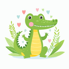 Cute Crocodile Simple Vector Illustration – Minimal Cartoon Reptile for Kids and Graphic Design