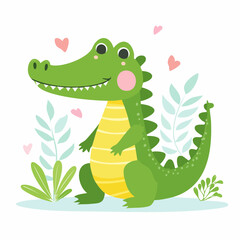 Cute Crocodile Simple Vector Illustration – Minimal Cartoon Reptile for Kids and Graphic Design