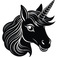 Majestic Black Unicorn Head Illustration Mystical Creature Art