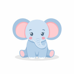 Obraz premium Cute Elephant Simple Vector Illustration – Minimal Flat Cartoon Animal Design for Kids and Decor Use