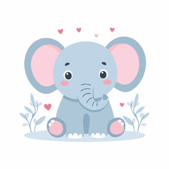 Fototapeta premium Cute Elephant Simple Vector Illustration – Minimal Flat Cartoon Animal Design for Kids and Decor Use