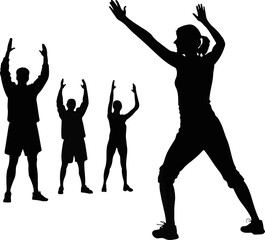 Group Exercise Silhouette Fitness Training Black and White