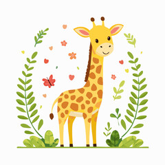 Fototapeta premium Cute Giraffe Simple Vector Illustration – Adorable Cartoon Safari Animal on White Background