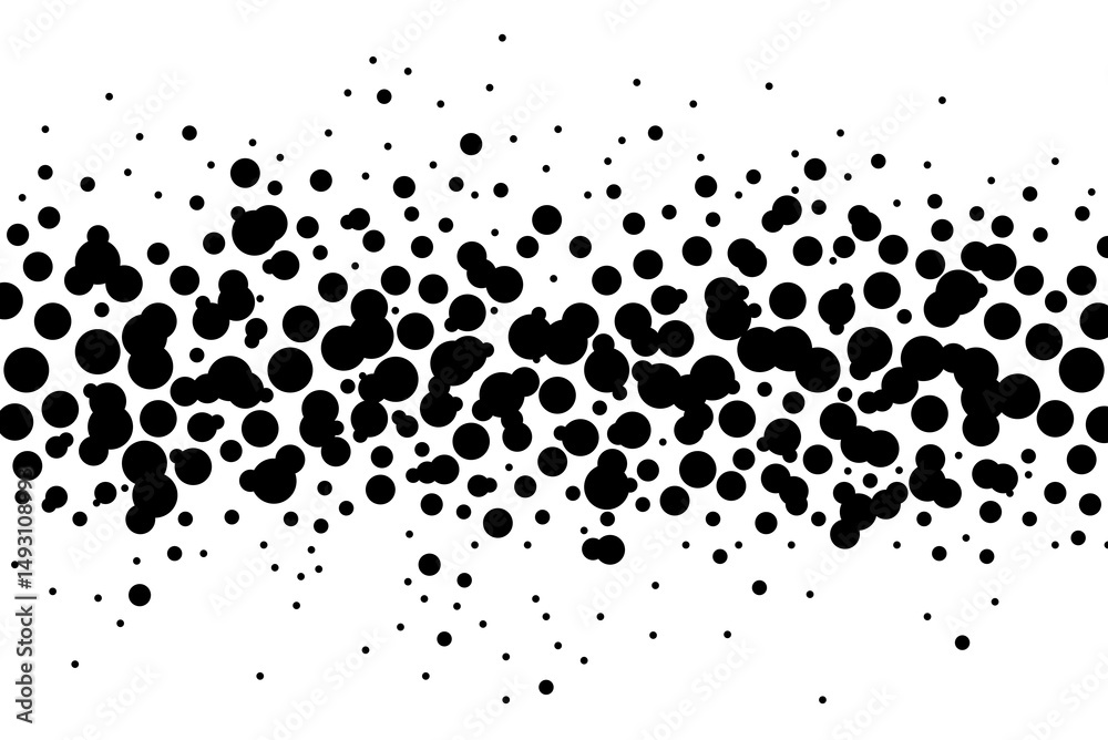 Wall mural liquid black ink dot circles splash fade in and fade out on white background, vector abstract geomet
