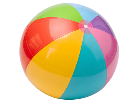 Close-Up of a Multicolored Beach Ball Isolated on transparent background cutout, PNG file, Cutout file