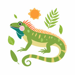 Cute Iguana in Simple Vector Style – Minimal Reptile Illustration with Flat Design on White Background