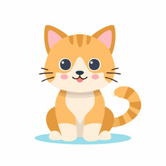 Obraz premium Cute Kitten in Simple Vector Style – Minimal Cat Illustration with Adorable Expression on White Background