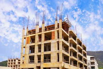 Construction of buildings. New buildings construction process. Montenegro
