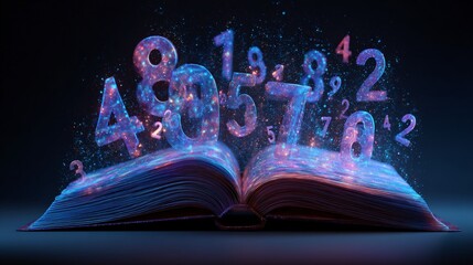3D Rendering of an Open Book with Numbers E - Educational Concept
