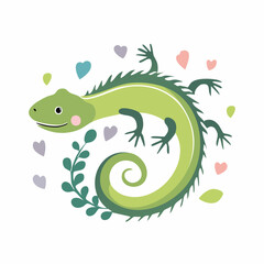 Obraz premium Cute Lizard in Simple Vector Style – Minimal Cartoon Reptile on White Background