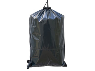Black Plastic Garbage Bag Filled with Waste on White Background