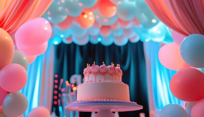 Minngkwan's birthday party celebration festive venue cake showcase colorful decor inviting atmosphere joyful gathering