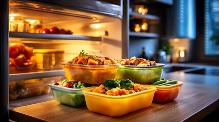 Prepared Meal Containers Ready Inside Refrigerator