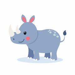Fototapeta premium Cute Rhino in Simple Vector Style – Minimalist Cartoon Safari Animal on White Background