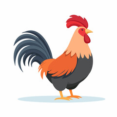 Fototapeta premium Cute Rooster in Simple Vector Style – Minimalist Cartoon Farm Bird on White Background