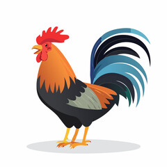Fototapeta premium Cute Rooster in Simple Vector Style – Minimalist Cartoon Farm Bird on White Background
