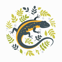 Obraz premium Cute Salamander in Simple Vector Style – Minimalist Cartoon Amphibian on White Background
