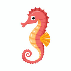 Fototapeta premium Cute Seahorse in Simple Vector Style – Minimalist Cartoon Marine Creature on White Background
