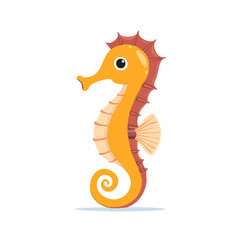 Fototapeta premium Cute Seahorse in Simple Vector Style – Minimalist Cartoon Marine Creature on White Background