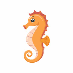 Fototapeta premium Cute Seahorse in Simple Vector Style – Minimalist Cartoon Marine Creature on White Background