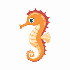 Fototapeta premium Cute Seahorse in Simple Vector Style – Minimalist Cartoon Marine Creature on White Background