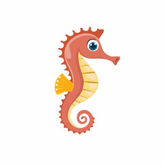Obraz premium Cute Seahorse in Simple Vector Style – Minimalist Cartoon Marine Creature on White Background