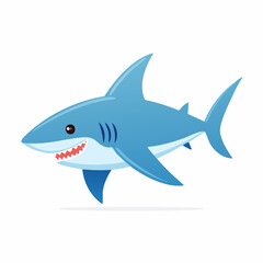 Obraz premium Cute Shark in Simple Vector Style – Minimalist Cartoon Sea Predator on White Background