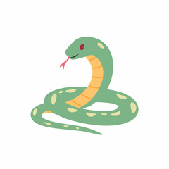Fototapeta premium Cute Snake in Simple Vector Style – Minimalist Cartoon Reptile Illustration on White Background