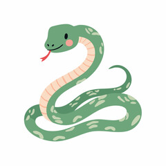 Fototapeta premium Cute Snake in Simple Vector Style – Minimalist Cartoon Reptile Illustration on White Background