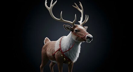 reindeer,  caribou,  christmas, Reindeer with Harness on Dark Background