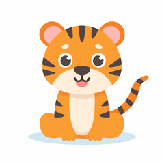 Cute Tiger in Simple Vector Style – Minimalist Cartoon Wild Cat Illustration on White Background