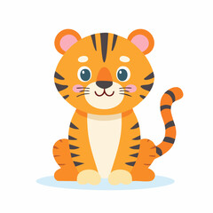 Cute Tiger in Simple Vector Style – Minimalist Cartoon Wild Cat Illustration on White Background
