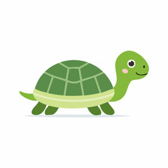 Cute Tortoise in Simple Vector Style – Minimalist Cartoon Reptile Illustration on White Background