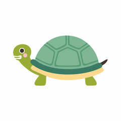 Cute Tortoise in Simple Vector Style – Minimalist Cartoon Reptile Illustration on White Background