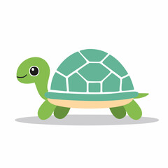 Cute Tortoise in Simple Vector Style – Minimalist Cartoon Reptile Illustration on White Background