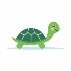 Cute Tortoise in Simple Vector Style – Minimalist Cartoon Reptile Illustration on White Background