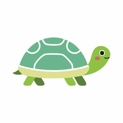 Cute Tortoise in Simple Vector Style – Minimalist Cartoon Reptile Illustration on White Background