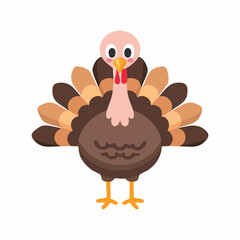 Cute Turkey in Simple Vector Style – Minimalist Cartoon Bird Illustration on White Background