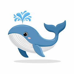 Cute Whale in Simple Vector Style – Minimalist Cartoon Sea Animal Illustration on White Background