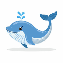 Cute Whale in Simple Vector Style – Minimalist Cartoon Sea Animal Illustration on White Background