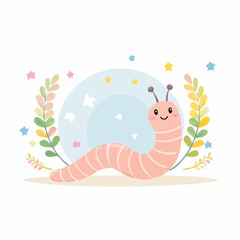 Cute Worm in Simple Vector Style – Minimalist Cartoon Insect Illustration Isolated on White Background
