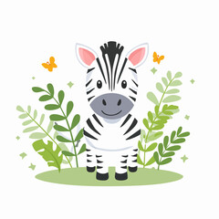 Cute Zebra in Simple Vector Style – Minimalist Animal Illustration Isolated on White Background


