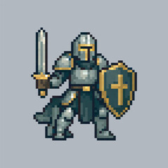 Iron knight character in pixel art style with isolated background